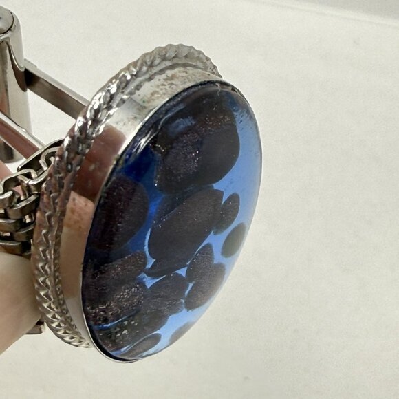 Dichroic Glass Cufflinks Light Blue Vintage Bubble Unique Round Men Formal Groom - Picture 9 of 9